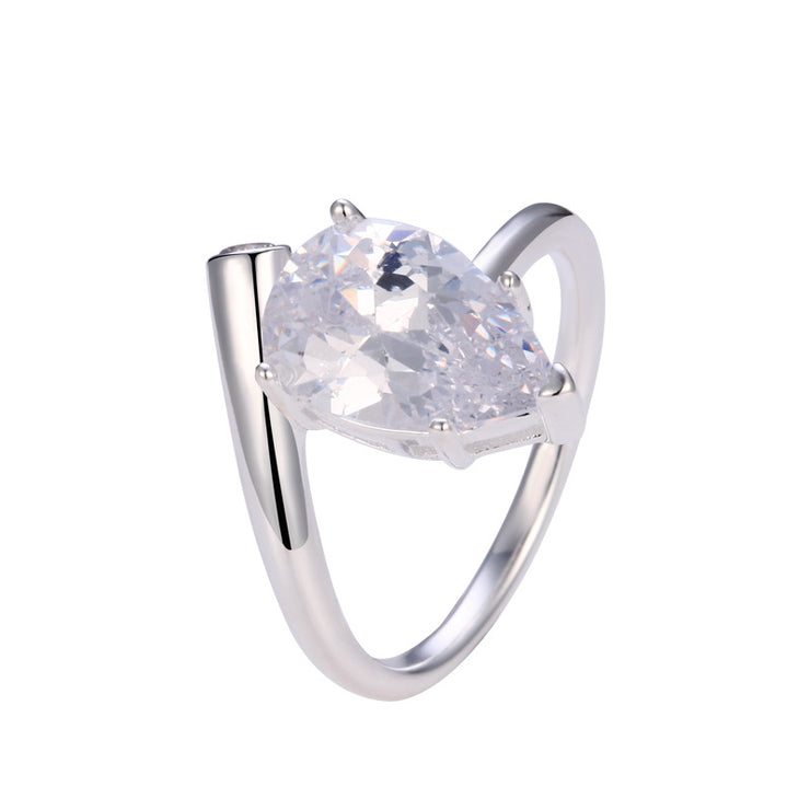 Sterling Silver V-Drop Diamond Ring