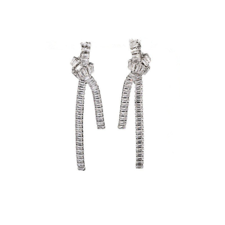 Zirconia Knotted Long Tassel Earrings