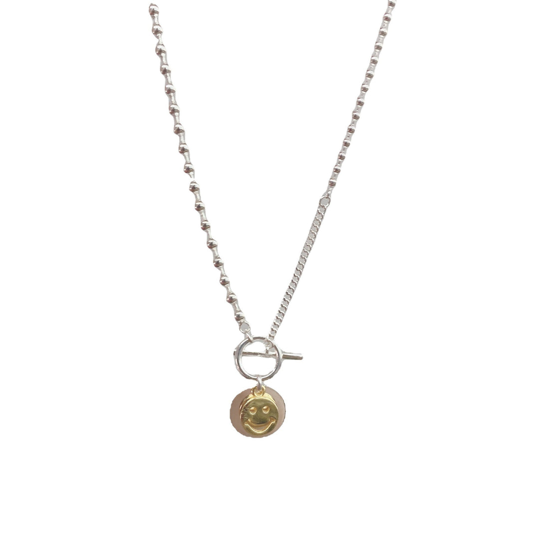 S925 Sterling Silver Round Smiley Necklace