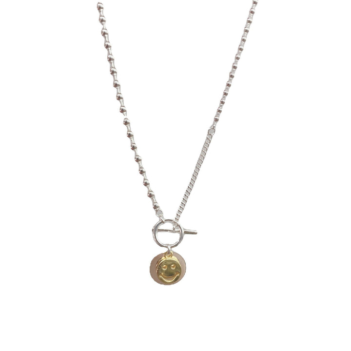 S925 Sterling Silver Round Smiley Necklace