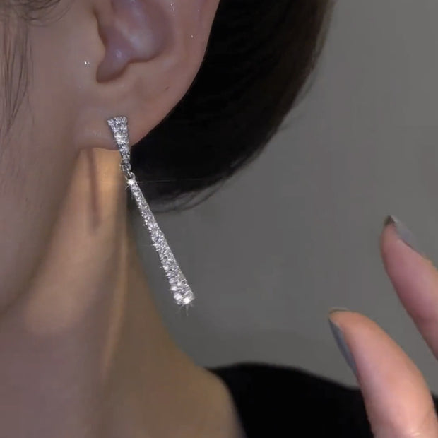 Delicate Zirconia Minimalist Tassel Earrings