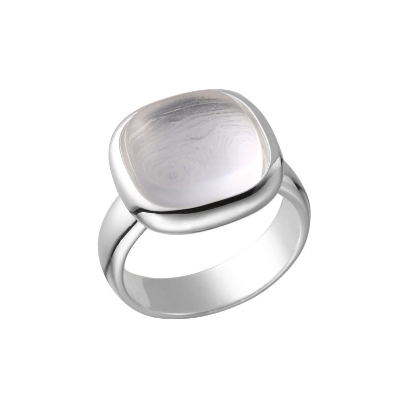 S925 Sterling Silver Square White Crystal Ring