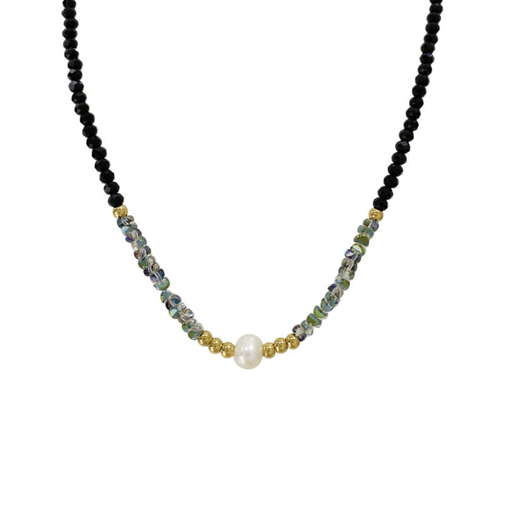 Black Crystal Natural Pearl Bracelet And Necklace Set