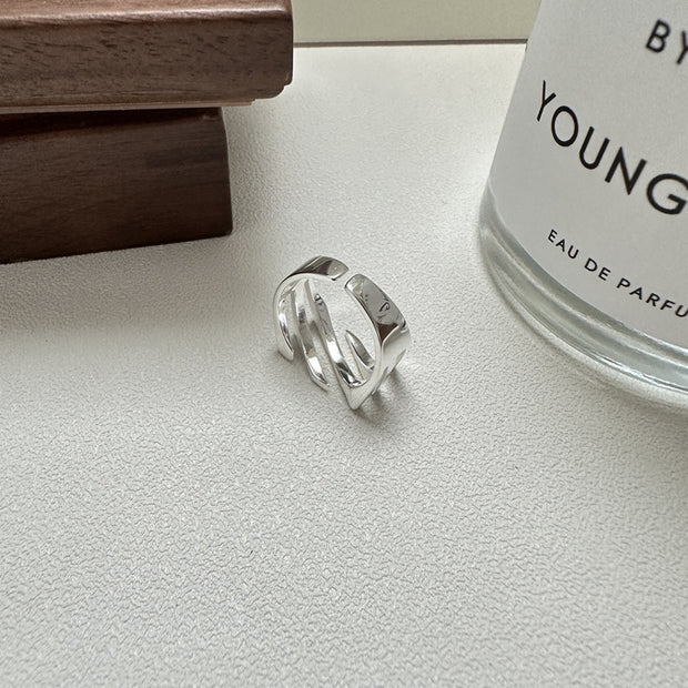 Sterling Silver Layered Twill Adjustable Ring