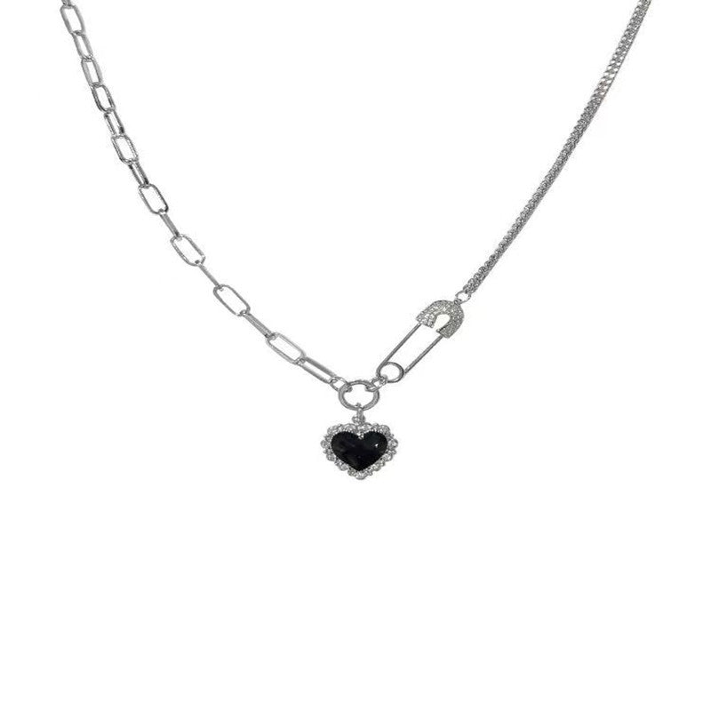 Starry Black Diamond Heart Necklace