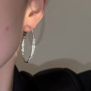 Rhinestone Large Hoop Silver Earrings