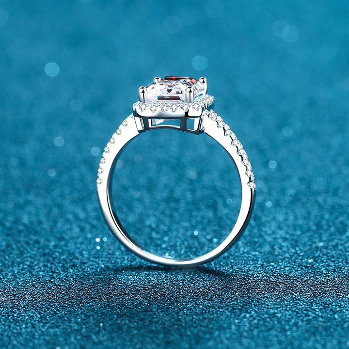 Emerald & Radiant Halo Moissanite Engagement Ring