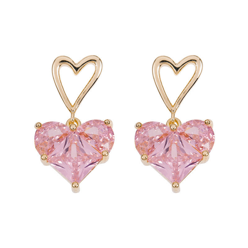 Double Layered Pink Heart Earrings