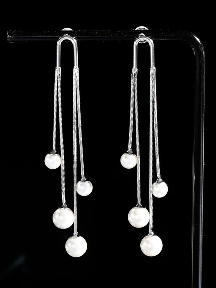 U-shaped Pearl Tassel Earrings