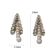 C-shaped multi-layer zirconia pearl earrings