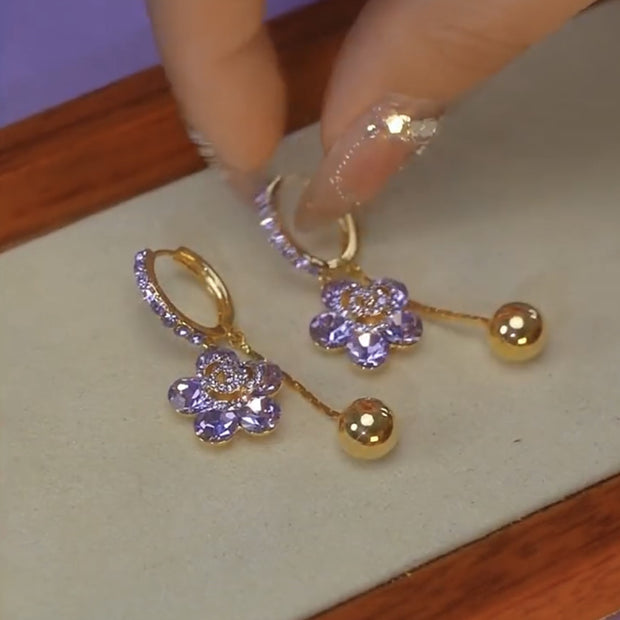 Purple Zirconia Flower Earrings