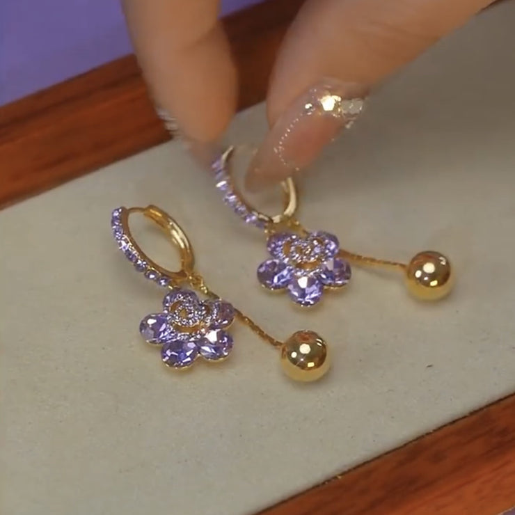 Purple Zirconia Flower Earrings