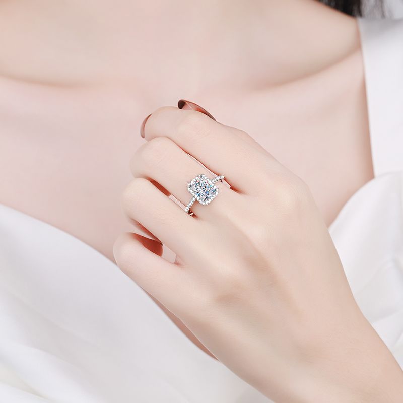 Emerald & Radiant Halo Moissanite Engagement Ring