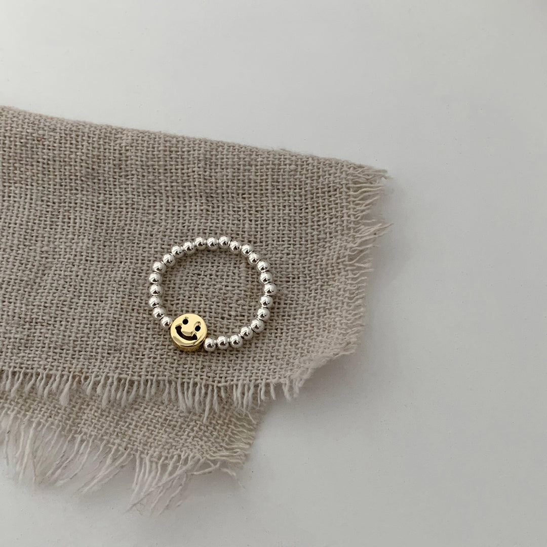 Smile Sterling Silver Beaded Adjustable Ring