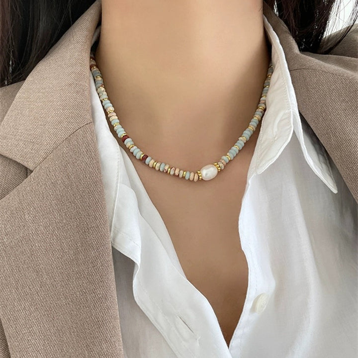 Natural Stone Colorful Beaded Pearl Necklace