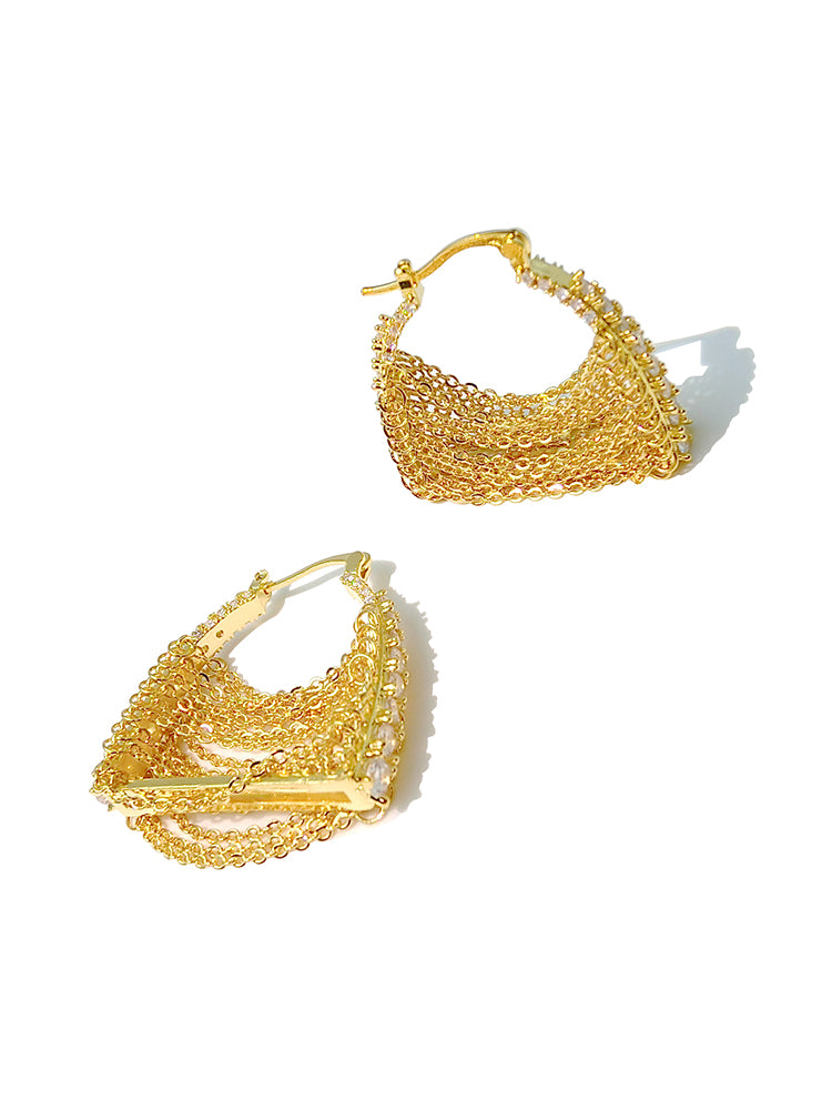 Zirconia Bag Chain Tassel Hoop Earring
