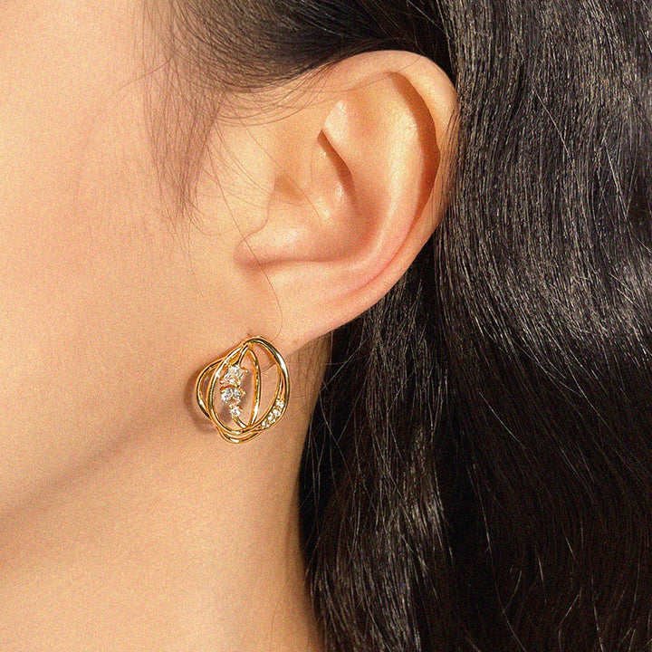Geometric Crystal Hollow Stud Earrings