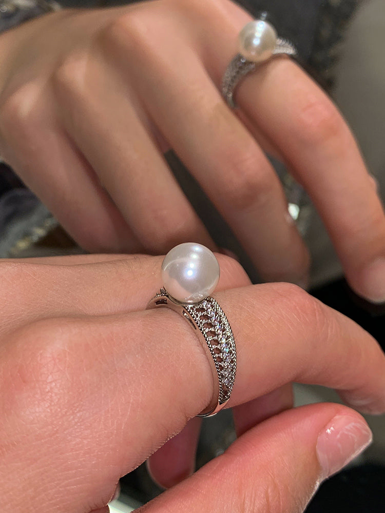 Vintage Sterling Silver Skeleton Pearl Ring