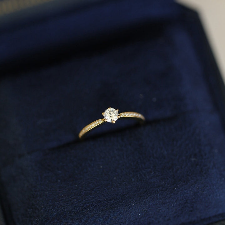 Minimal Solitaire Stacking Ring — Pavé Band | Gold / Silver | S925 Sterling Silver