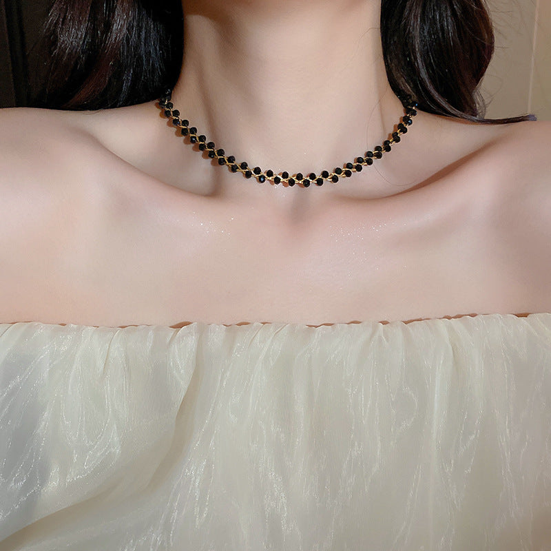 Crystal Pearl Twisted Double Layers Necklace