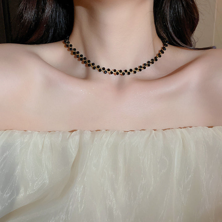 Crystal Pearl Twisted Double Layers Necklace