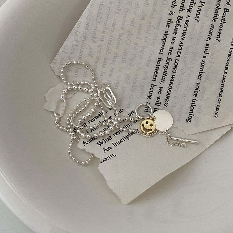 S925 Sterling Silver Round Smiley Necklace