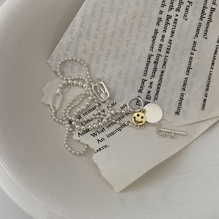S925 Sterling Silver Round Smiley Necklace