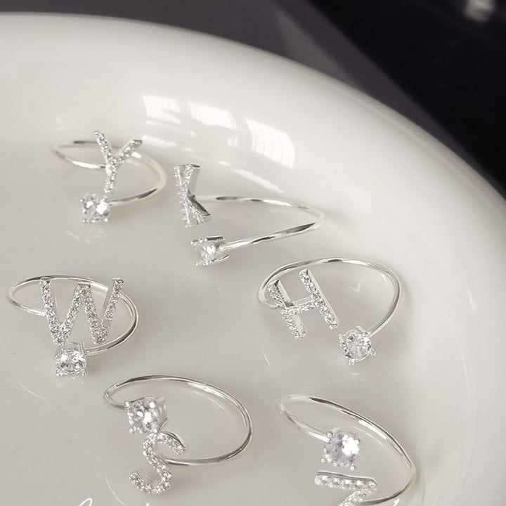 Zirconia Letter Sterling Silver Ring