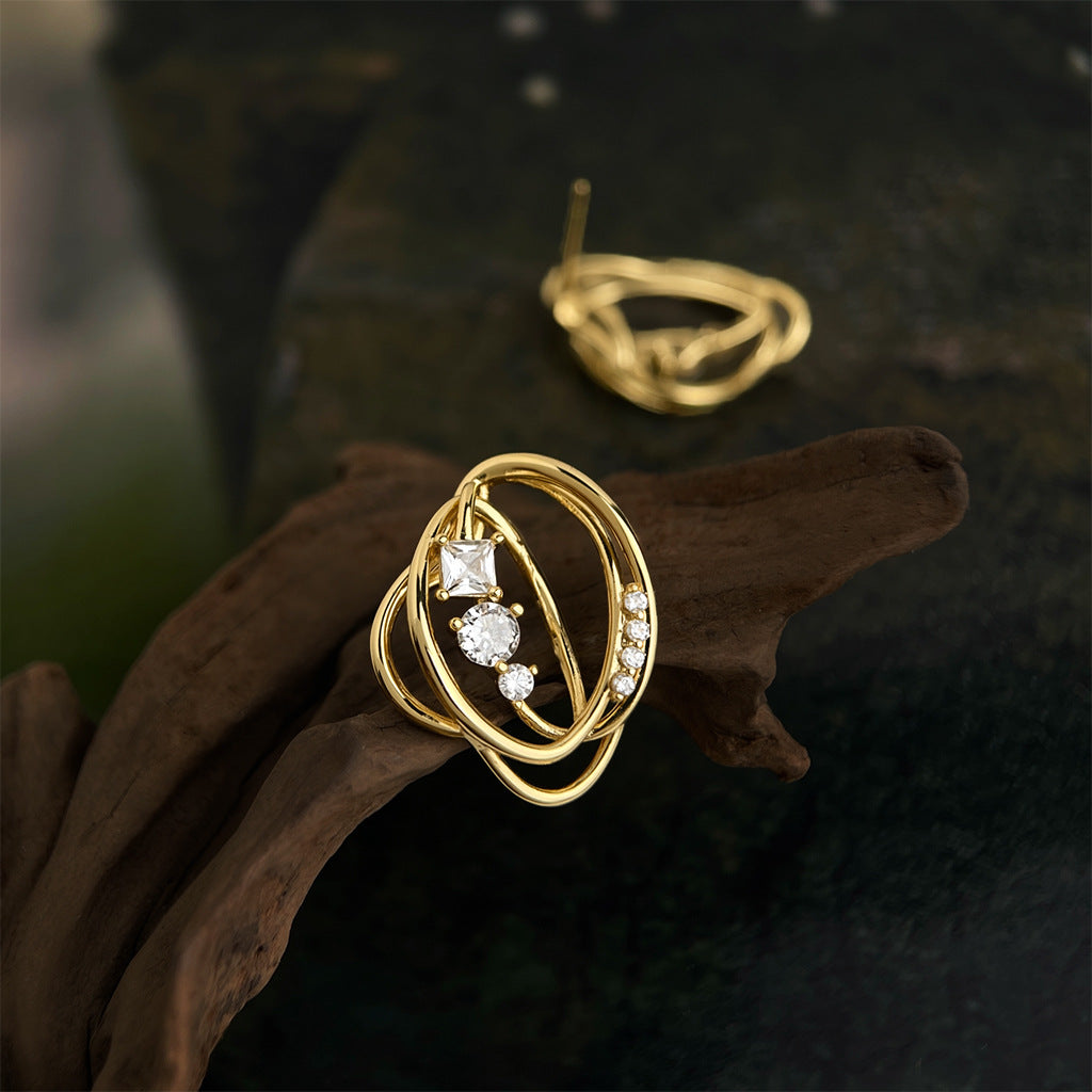 Geometric Crystal Hollow Stud Earrings
