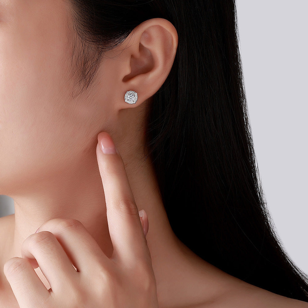 Petal-Edge Halo Moissanite Stud Earrings