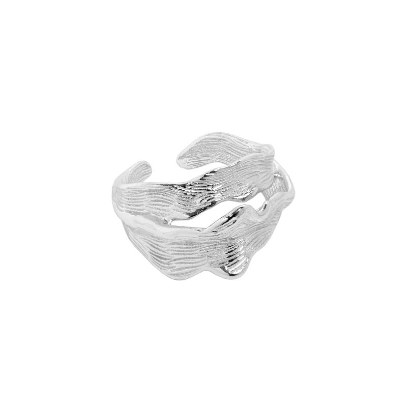 S925 Sterling Silver Minimalist Irregular Texture Adjustable Ring