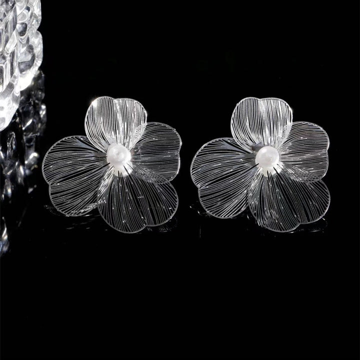 Silver Hollow Flower Petal Earrings