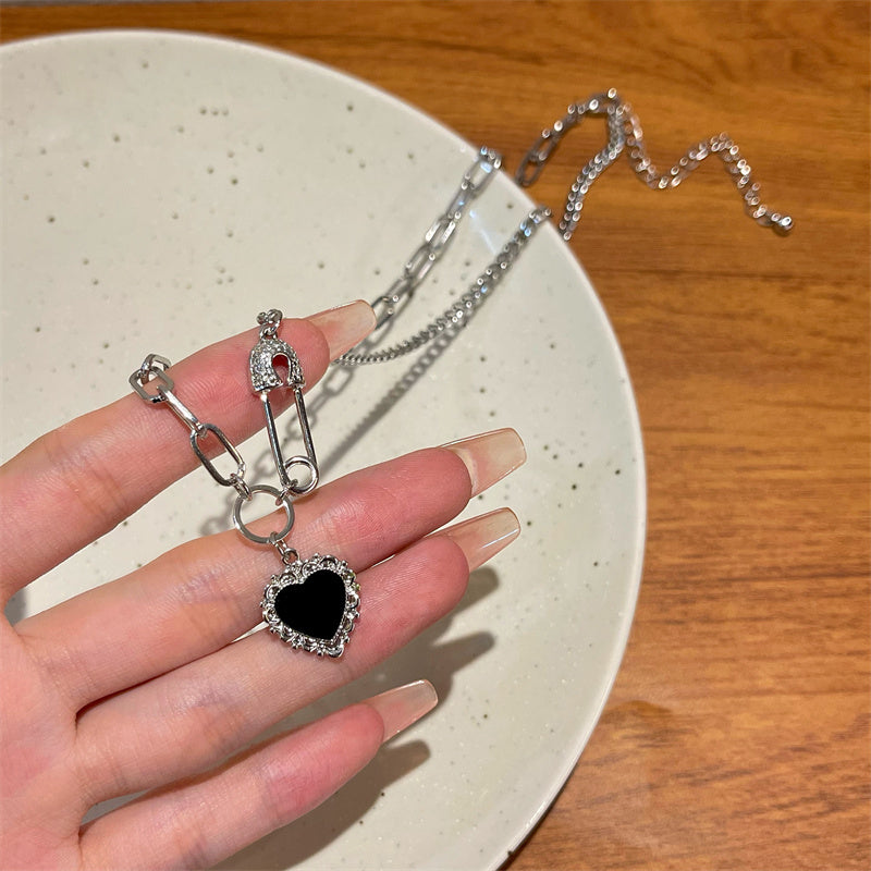 Starry Black Diamond Heart Necklace