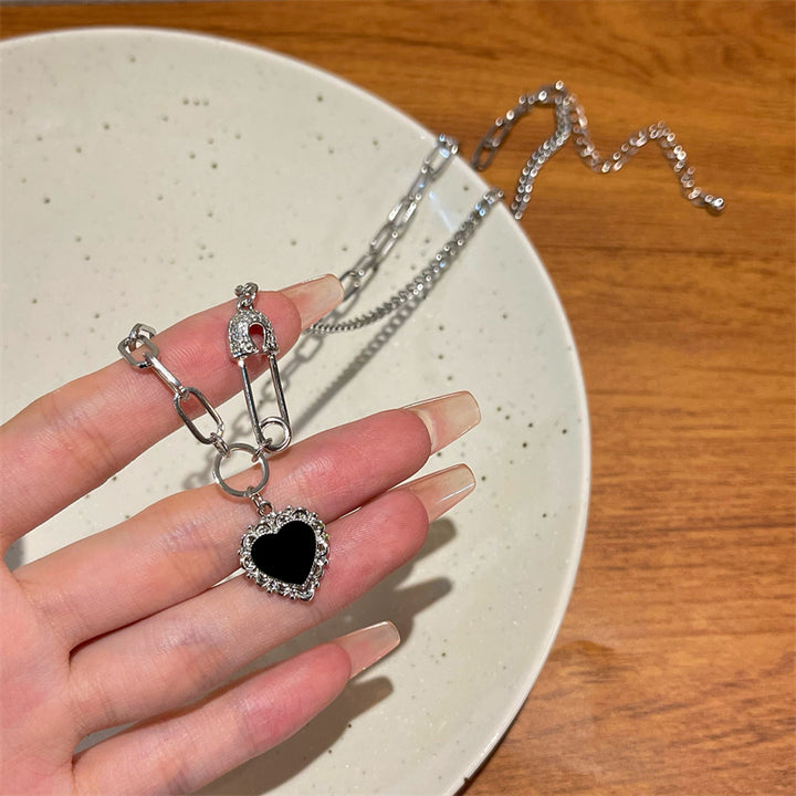 Starry Black Diamond Heart Necklace
