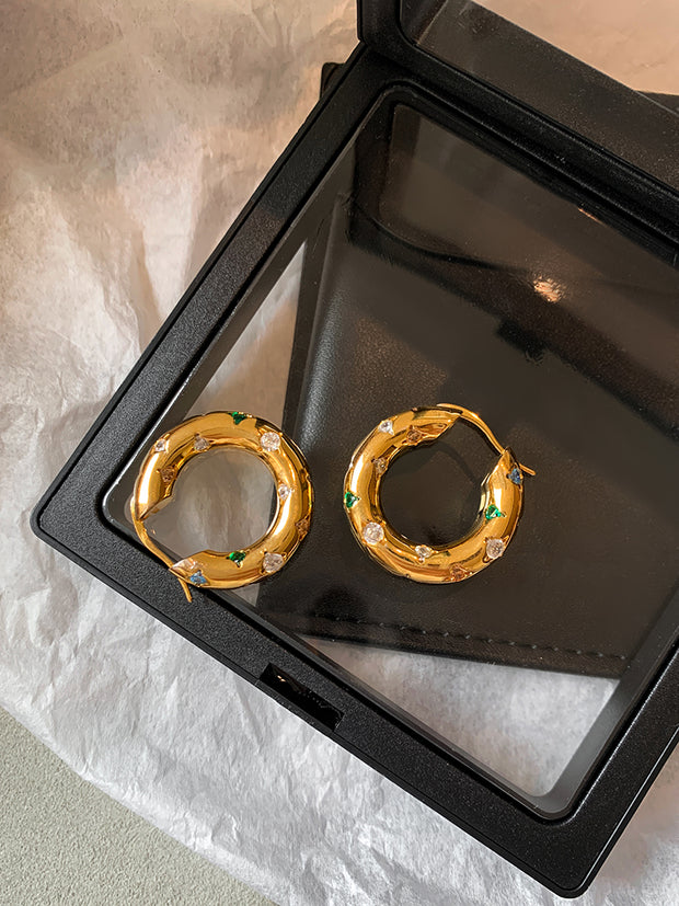 Vintage Colored Diamond Hoop Earrings