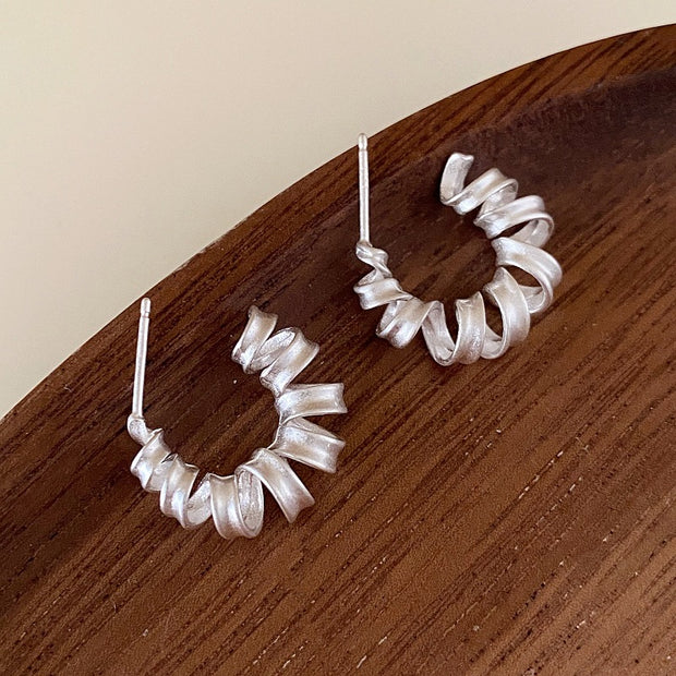 S925 Sterling Silver C-Shape Frosted Earrings