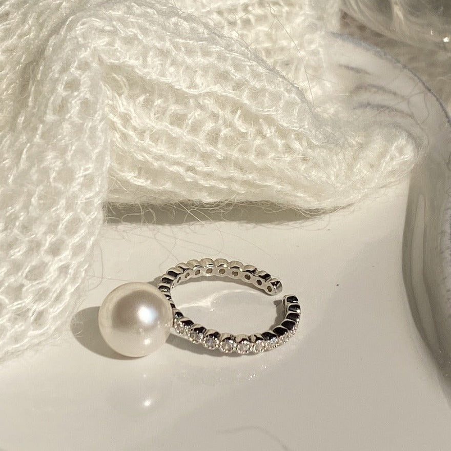 Sterling Silver Simple Zirconia Pearl Ring