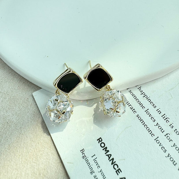 Black Square Multifaceted Zircon Earrings