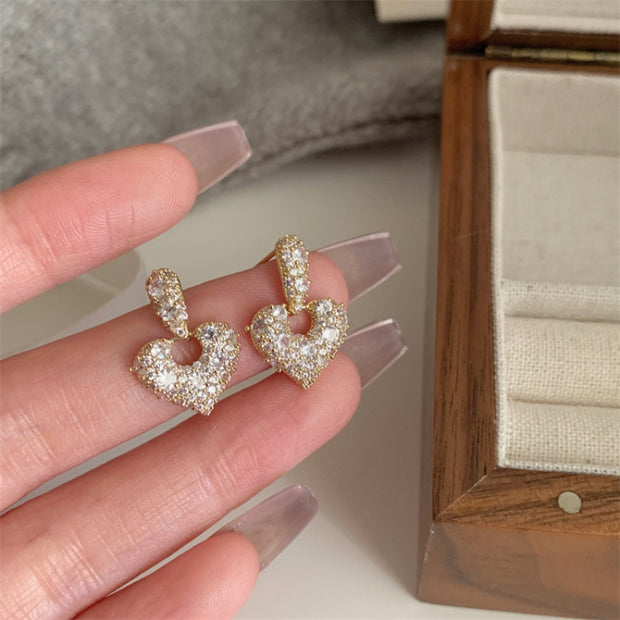 Full Diamond Heart Earrings