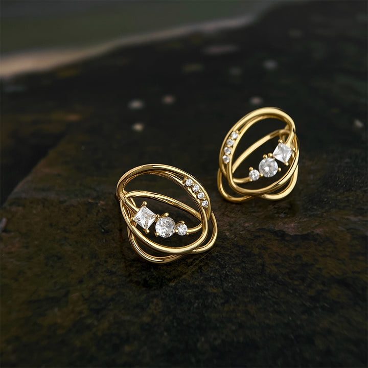 Geometric Crystal Hollow Stud Earrings