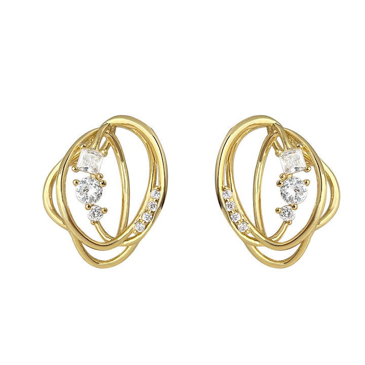 Geometric Crystal Hollow Stud Earrings