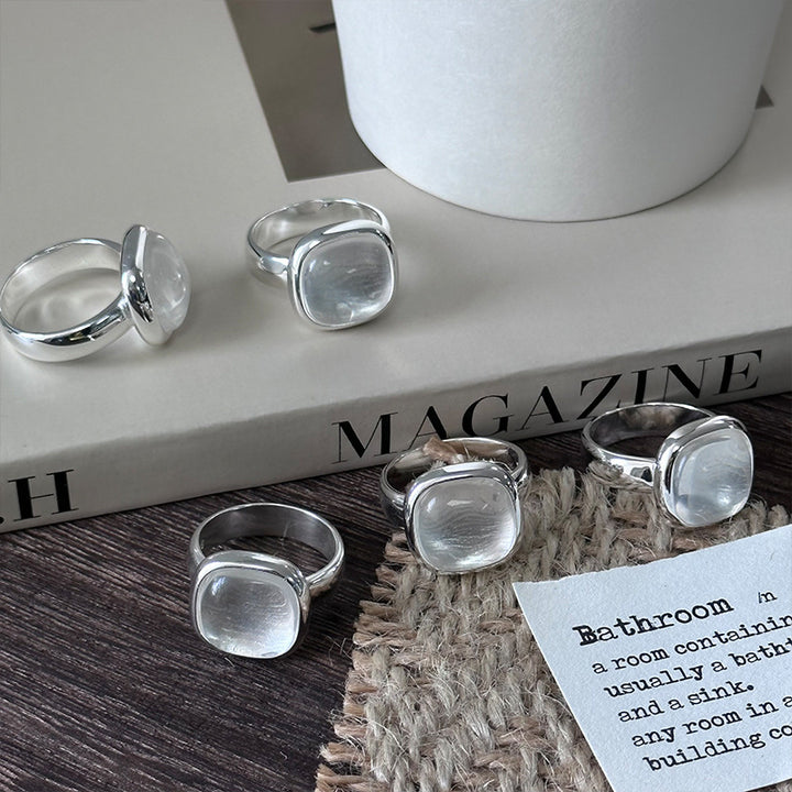 S925 Sterling Silver Square White Crystal Ring