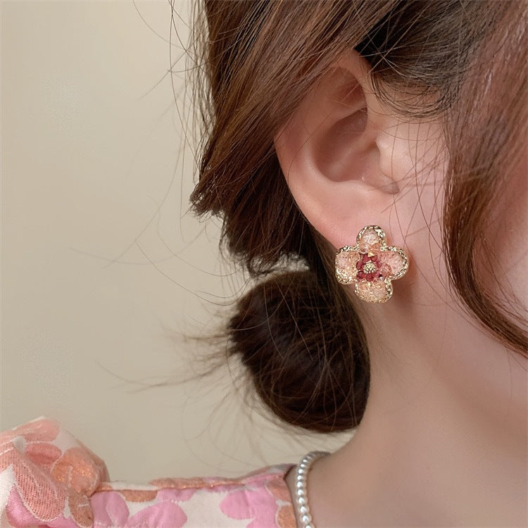 Gradient Crystal Green Flower Earrings