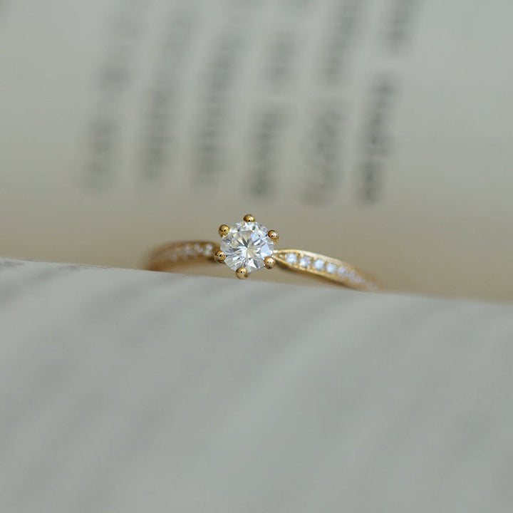 Minimal Solitaire Stacking Ring — Pavé Band | Gold / Silver | S925 Sterling Silver
