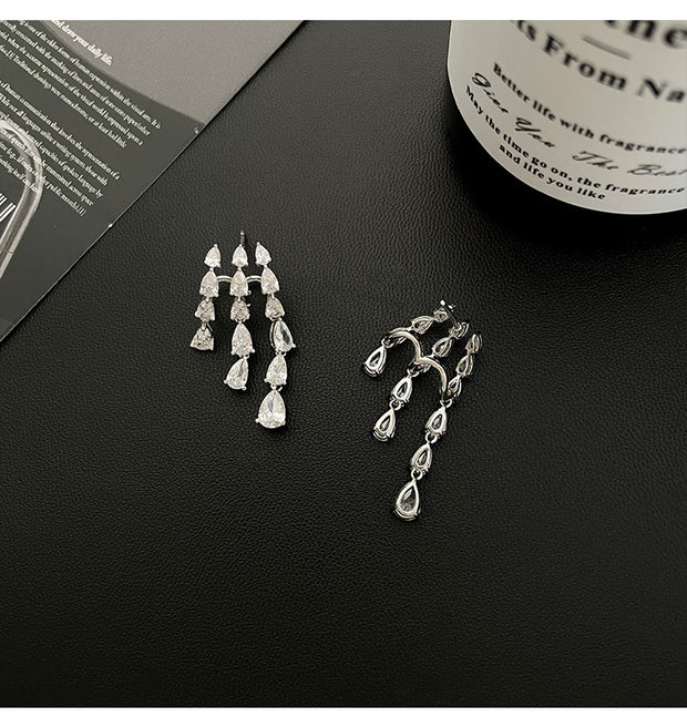 Raindrop Zirconia Tassel Earrings