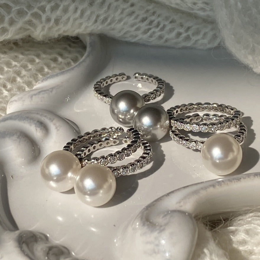 Sterling Silver Simple Zirconia Pearl Ring