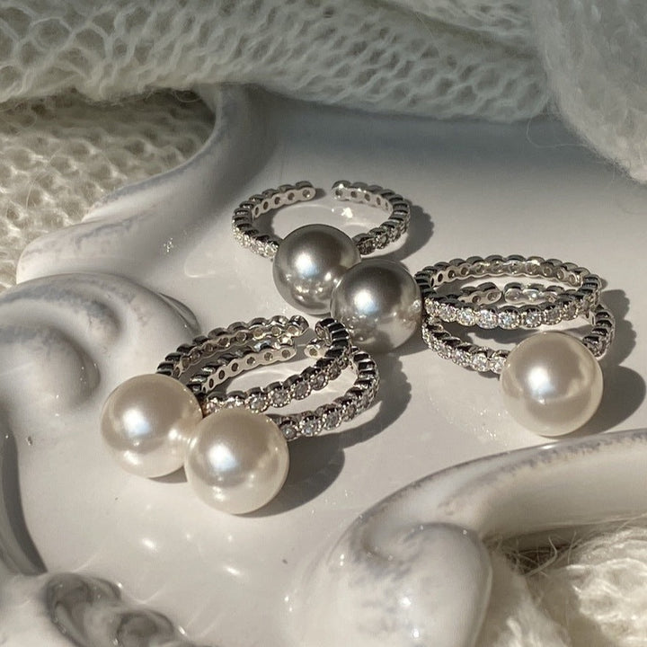 Sterling Silver Simple Zirconia Pearl Ring