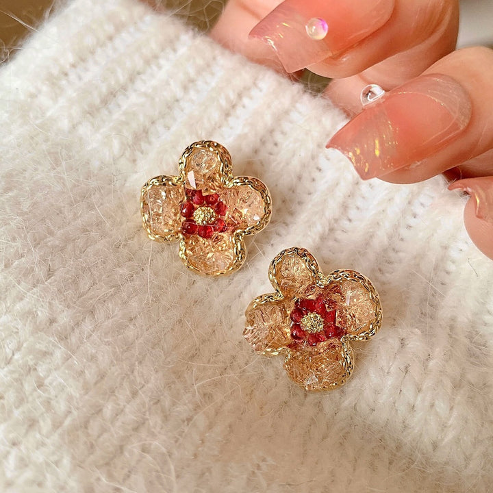 Gradient Crystal Green Flower Earrings
