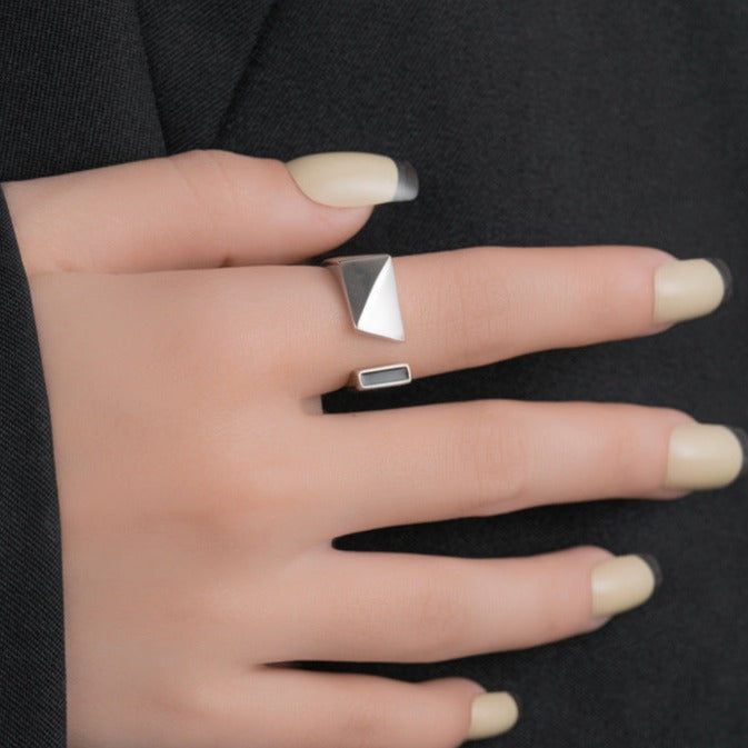 Sterling Silver Geometric Square Adjustable Ring