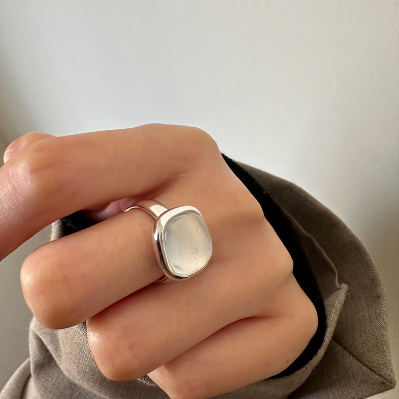 S925 Sterling Silver Square White Crystal Ring